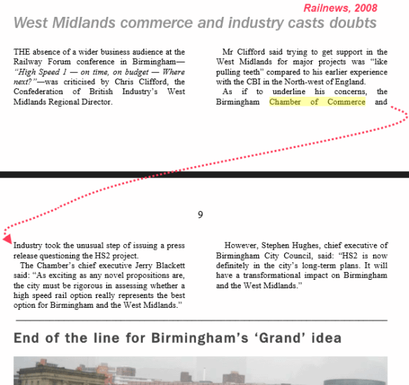 Railnews, 2008: Birmingham Chamber cast doubt on the value of HS2